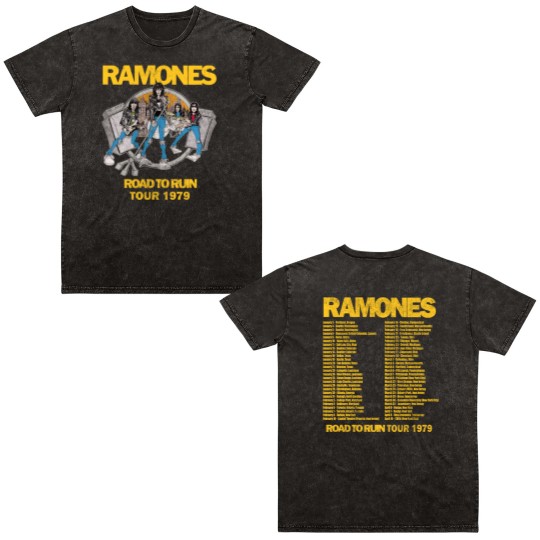 Discover 70s Ramones Road To Ruin Tour Double Sided Mineral Wash T Shirts