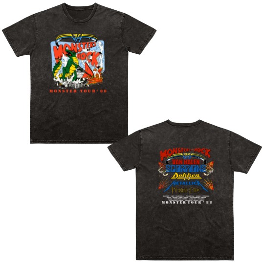 Discover 1988 Monsters Of Rock Tour Concert Double Sided Mineral Wash T Shirts