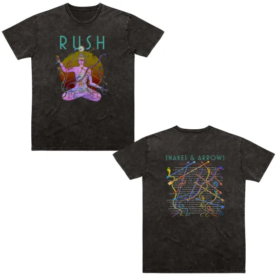 Discover Rush Double Sided Mineral Wash T Shirts, Rush Snakes & Arrows Tour 2007 Tour Double Sided Mineral Wash T Shirts