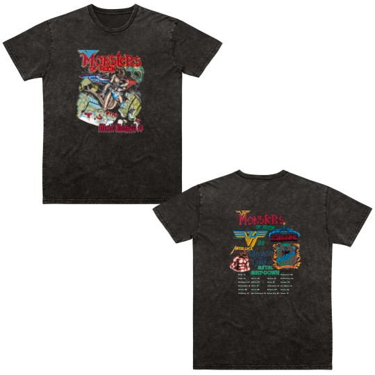 Discover Vintage 1988 van Monsters of Rock Concert Unisex Double Sided Mineral Wash T Shirts