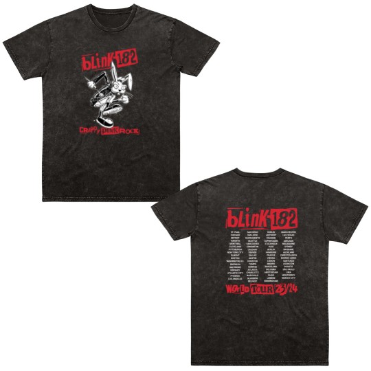 Discover 182 Blink Double Sided Mineral Wash T Shirts World Tour 2023 Band Concert Rock Music Double Sided Mineral Wash T Shirts Cotton Merch