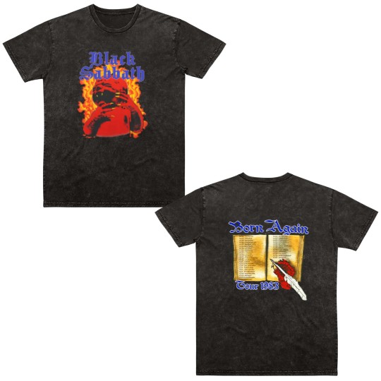 Discover Black Sabbath 1983 Born Again Tour Double Sided Mineral Wash T Shirts