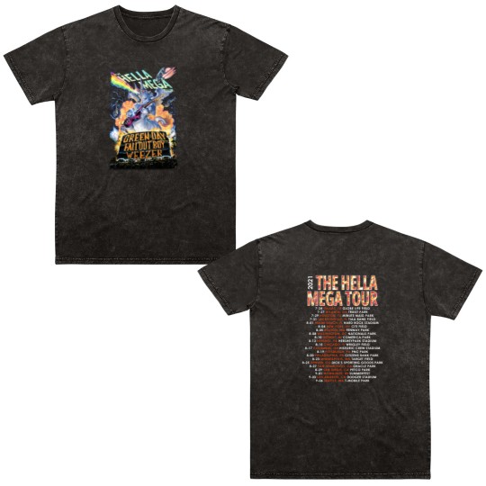 Discover Gren Day Hella Mega Tour Double Sided Mineral Wash T Shirts Music Rock Band