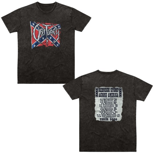 Discover OBITUARY Redneck Stomp Across America Tour vtg Double Sided Mineral Wash T Shirts