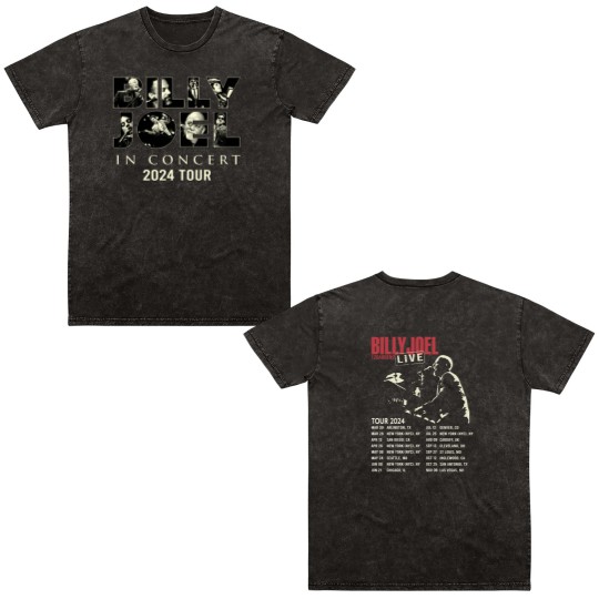Discover Billy Joel Music Tour 2024 Font & Back Double Sided Mineral Wash T Shirts