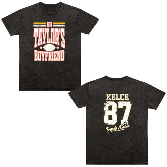 Discover Go Taylors Boyfriend Double Sided Mineral Wash T Shirts, Vintage Travis Kelce Double Sided Mineral Wash T Shirts