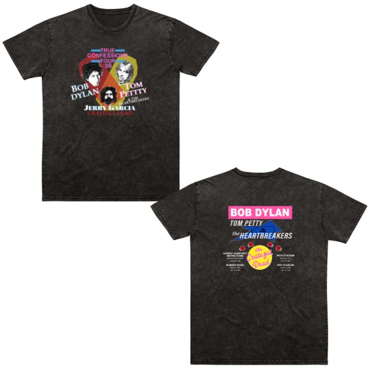 Discover Vintage 1986 Confessions Tour Double Sided Mineral Wash T Shirts Jerry Garcia Bob Dylan' Tom Petty' Double Sided Mineral Wash T Shirts