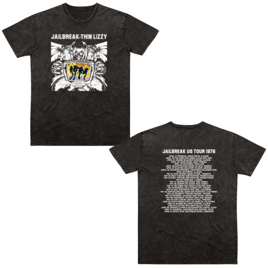 Discover Thin Lizzy 2 sides black Double Sided Mineral Wash T Shirts