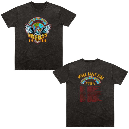 Discover Vintage 1984 World Tour Monsters of Rock van Double Sided Unisex Double Sided Mineral Wash T Shirts