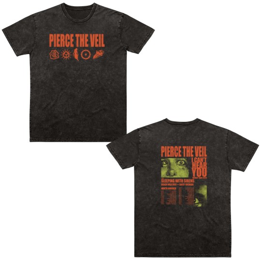 Discover Pierce The Veil I Can't Hear You World Tour 2025 Double Sided Mineral Wash T Shirts Double Sided