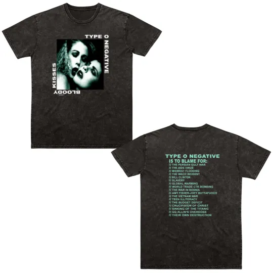 Discover TYPE O NEGATIVE 1993 Bloody Kisses Vintage Band Tour Double Sided Mineral Wash T Shirts