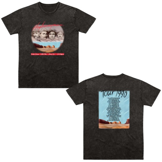 Discover The Highwaymen 1990 Kick Off Concert Tour Double Sided Mineral Wash T Shirts, Highwaymen Begin Tour 1990 Double Sided Mineral Wash T Shirts