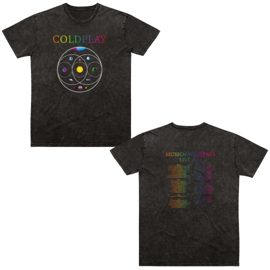 Discover MUSIC OF THE SPHERES WORLD TOUR 2025 Double Sided Mineral Wash T Shirts– Coldplay Double Sided Mineral Wash T Shirts