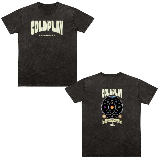 Discover Coldplay World Tour Music of the Spheres Double Sided Mineral Wash T Shirts