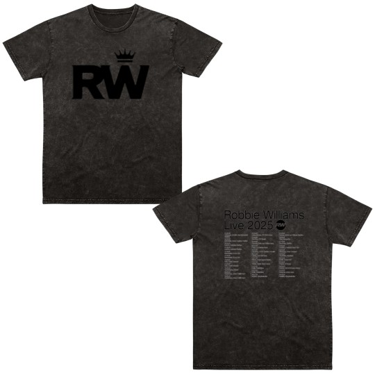 Discover Pop Music Double Sided Mineral Wash T Shirts, Robbie Williams Fans Double Sided Mineral Wash T Shirts, Robbie Williams Live 2025 Concert Double Sided Mineral Wash T Shirts
