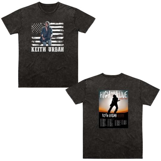 Discover Keith Urban Vintage Double Sided Mineral Wash T Shirts, Keith Urban High And Alive Tour 2025 Double Sided Mineral Wash T Shirts