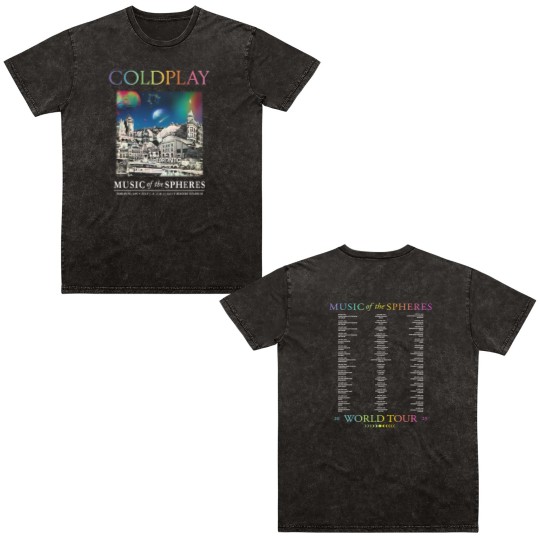 Discover New BAND Coldplay 2025 Double Sided Mineral Wash T Shirts MEN Double Sided Mineral Wash T Shirts
