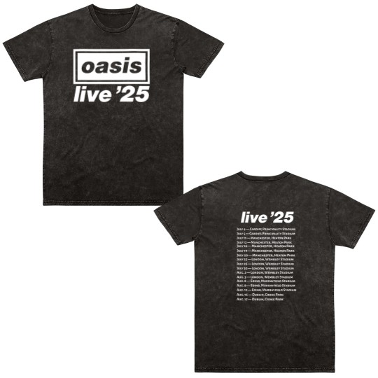 Discover Oasis Live 25 Tour Double Sided Mineral Wash T Shirts – Unisex Britpop Rock Heavyweight Double Sided Mineral Wash T Shirts