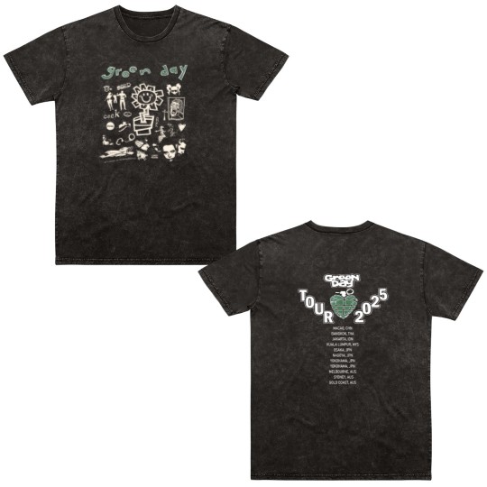 Discover Green Day Tour 2025 Asia And Australia Tour Merch Two Sides Unisex Double Sided Mineral Wash T Shirts