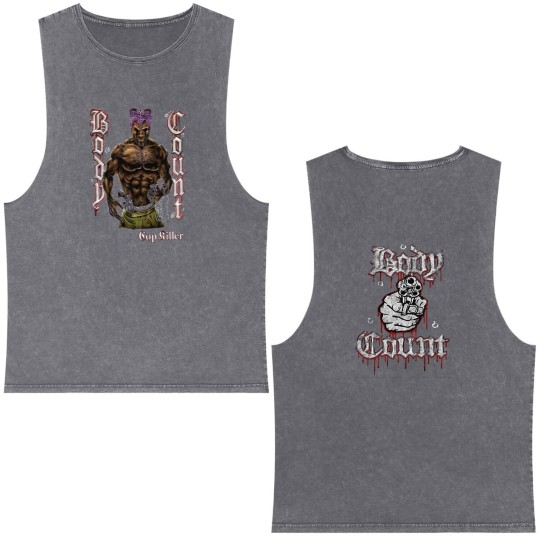 Discover New D T G printed  Double Sided Mineral Wash Tank Tops - BODY COUNT