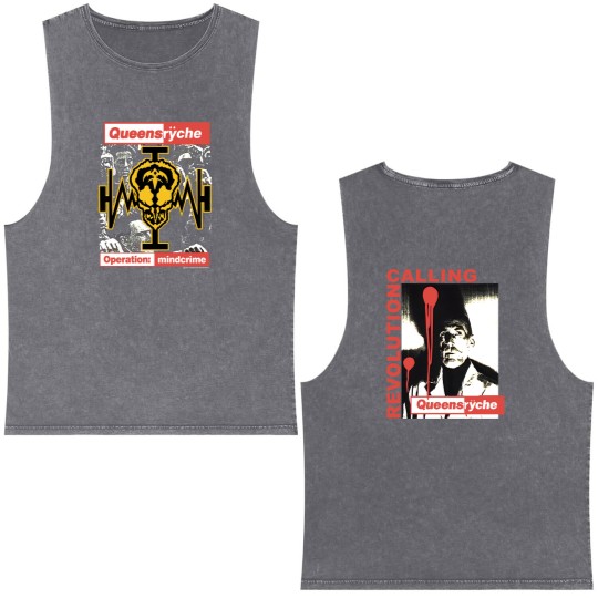 Discover Vintage 80s Queensryche operation:mindcrime rock band Double Sided Mineral Wash Tank Tops
