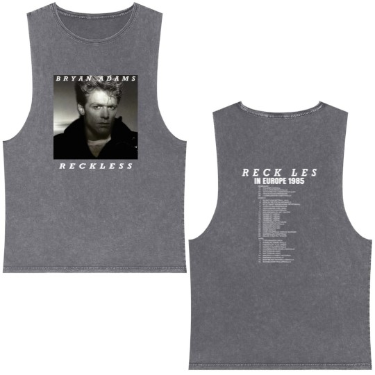 Discover Vintage Bryan Adams Reckless In Europe Promo Album Tour Concert Double Sided Mineral Wash Tank Tops