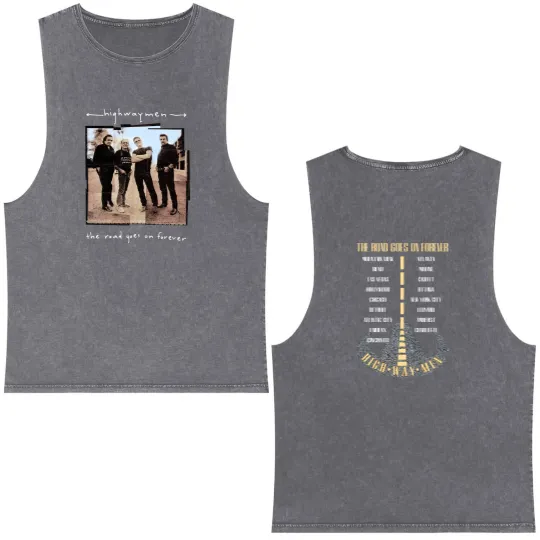 Discover Vintage 90s 1995 The Highwaymen The Road Goes On Forever Tour Double Sided Mineral Wash Tank Tops
