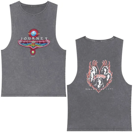Discover 80s Journey Departure 1980 Album Cover Art Alton Kelley Rock Double Sided Mineral Wash Tank Tops Medium