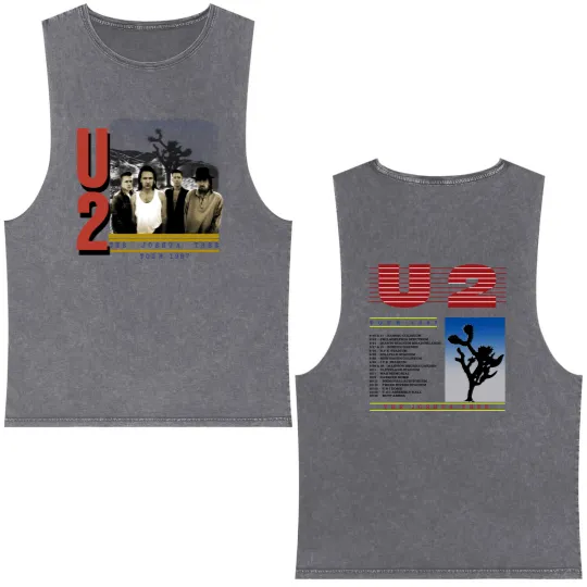 Discover U2 Joshua Tree 1987 Concert Tour Double Sided Mineral Wash Tank Tops