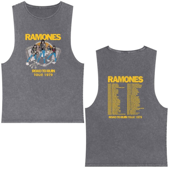 Discover 70s Ramones Road To Ruin Tour Double Sided Mineral Wash Tank Tops