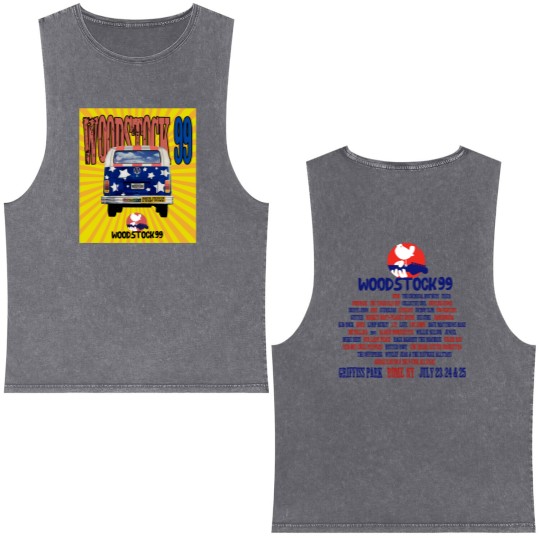 Discover Vintage Woodstock 99 Double Sided Mineral Wash Tank Tops, Vintage Woodstock 1999 Double Sided Mineral Wash Tank Tops, Woodstock 99 Double Sided Mineral Wash Tank Tops, Music Festival Double Sided Mineral Wash Tank Tops