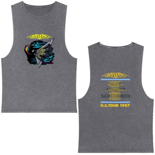 Discover Boston Rock Band Concert Tour 1987 Double Sided Mineral Wash Tank Tops, Boston Tour Double Sided Mineral Wash Tank Tops, Boston Vintage Double Sided Mineral Wash Tank Tops