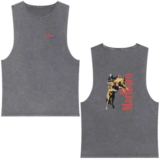 Discover Vintage Marlboro Cowboy Wild West Double Sided Mineral Wash Tank Tops, Country Music