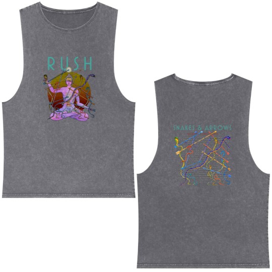 Discover Rush Double Sided Mineral Wash Tank Tops, Rush Snakes & Arrows Tour 2007 Tour Double Sided Mineral Wash Tank Tops