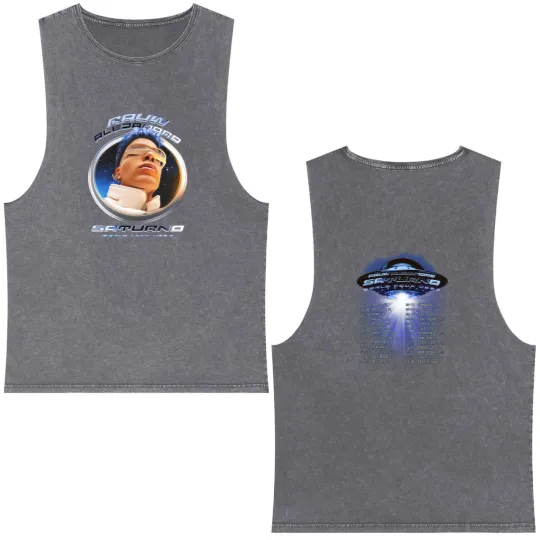 Discover Rauw Alejandro Double Sided Mineral Wash Tank Tops Saturno World Tour 2023 Rauw Alejandro Tour 2023 Double Sided Mineral Wash Tank Tops
