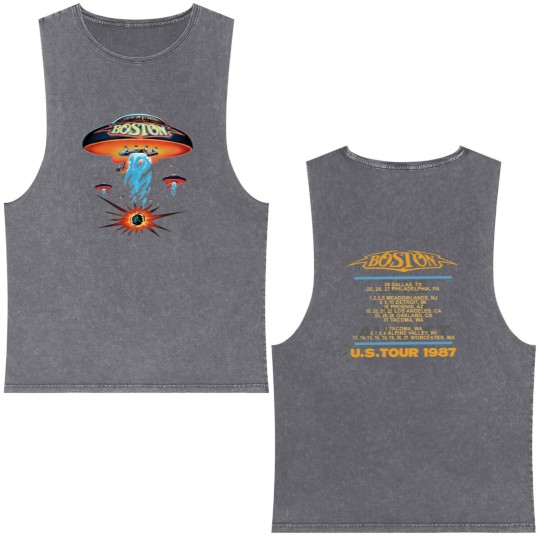 Discover 1987 Boston Rock Band Concert Tour Unisex Double Sided Mineral Wash Tank Tops