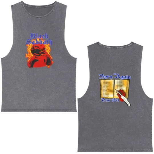 Discover Black Sabbath 1983 Born Again Tour Double Sided Mineral Wash Tank Tops