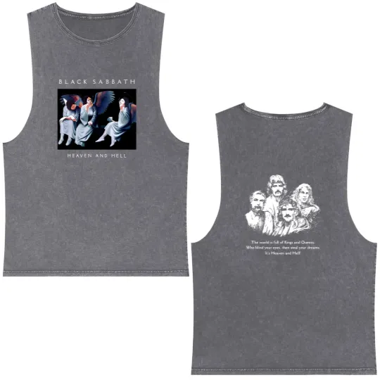 Discover Black Sabbath "Heaven and Hell"  Black Double Sided Mineral Wash Tank Tops