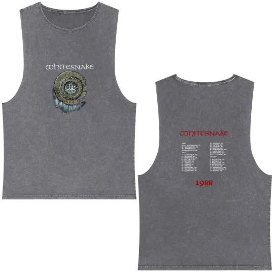 Discover 1988 Whitesnake Rock Concert Tour Unisex Double Sided Mineral Wash Tank Tops