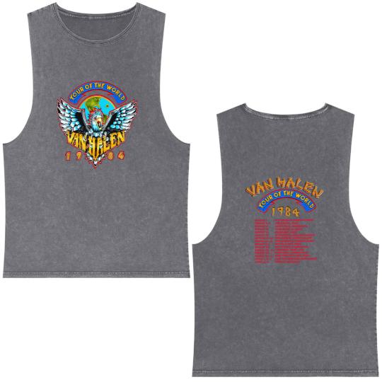 Discover Sale!! Vintage 1984 van World Tour Monsters of Rock Double Sided Mineral Wash Tank Tops