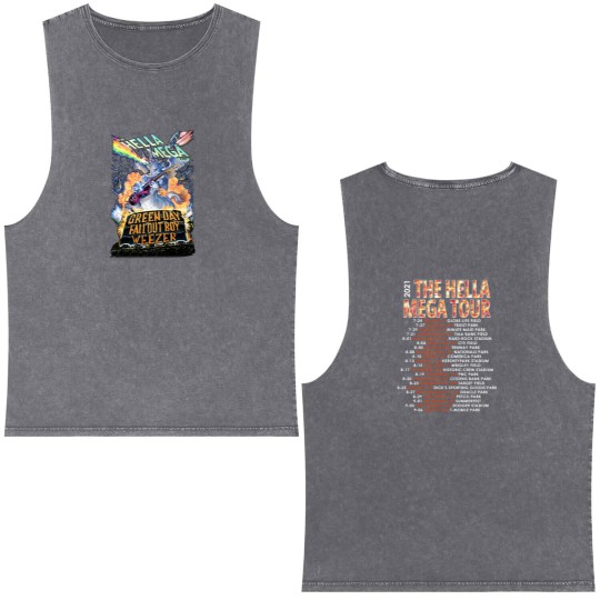 Discover Gren Day Hella Mega Tour Double Sided Mineral Wash Tank Tops Music Rock Band