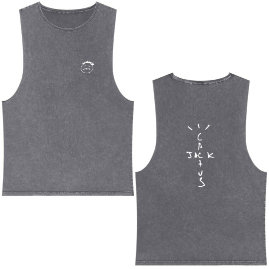 Discover Music Rapper Cactus Jack Graphic Cotton Double Sided Mineral Wash Tank Tops
