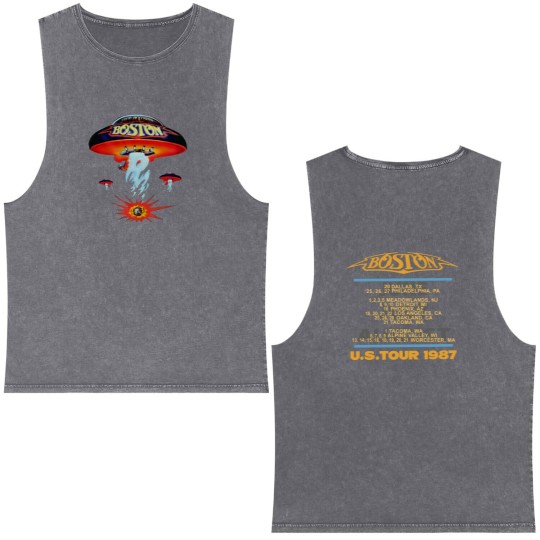 Discover Boston Rock Band Concert Tour 1987 Double Sided Mineral Wash Tank Tops, Anniversary Gift for Fans