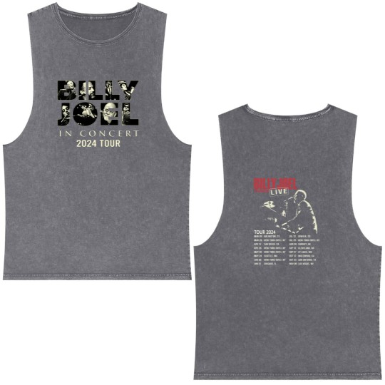 Discover Billy Joel Music Tour 2024 Font & Back Double Sided Mineral Wash Tank Tops