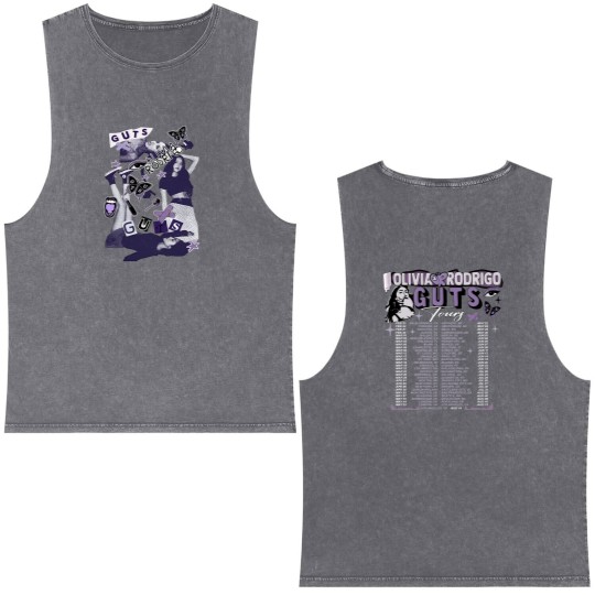 Discover Olivia Rodrigo Guts Double Sided Mineral Wash Tank Tops, Olivia Rodrigo Guts Merch, Guts Tour 2024 Double Sided Mineral Wash Tank Tops