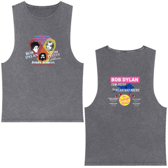 Discover Vintage 1986 Confessions Tour Double Sided Mineral Wash Tank Tops Jerry Garcia Bob Dylan' Tom Petty' Double Sided Mineral Wash Tank Tops