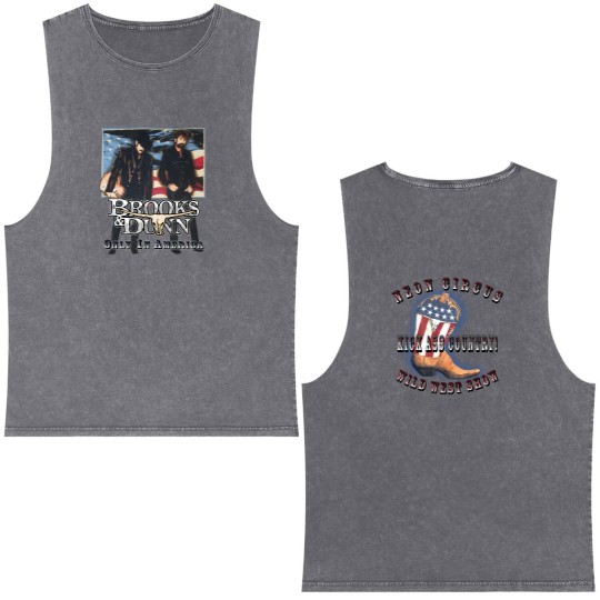 Discover Vintage 00's BROOKS AND DUNN Only In America Neon Circus Kick Ass Double Sided Mineral Wash Tank Tops