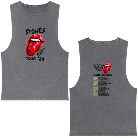 Discover 2024 Men Double Sided Mineral Wash Tank Tops Casual The Rolling Tour 2024 Stone Double Sided Mineral Wash Tank Tops