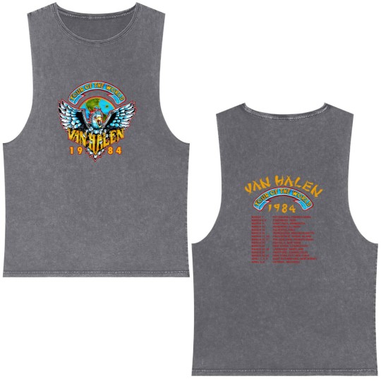 Discover Vintage 1984 World Tour Monsters of Rock van Double Sided Unisex Double Sided Mineral Wash Tank Tops