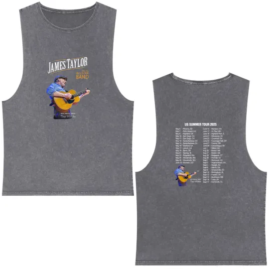 Discover James Taylor Summer Tour 2025 Double Sided Mineral Wash Tank Tops, James Taylor 2025 Concert, James Taylor Fan Double Sided Mineral Wash Tank Tops